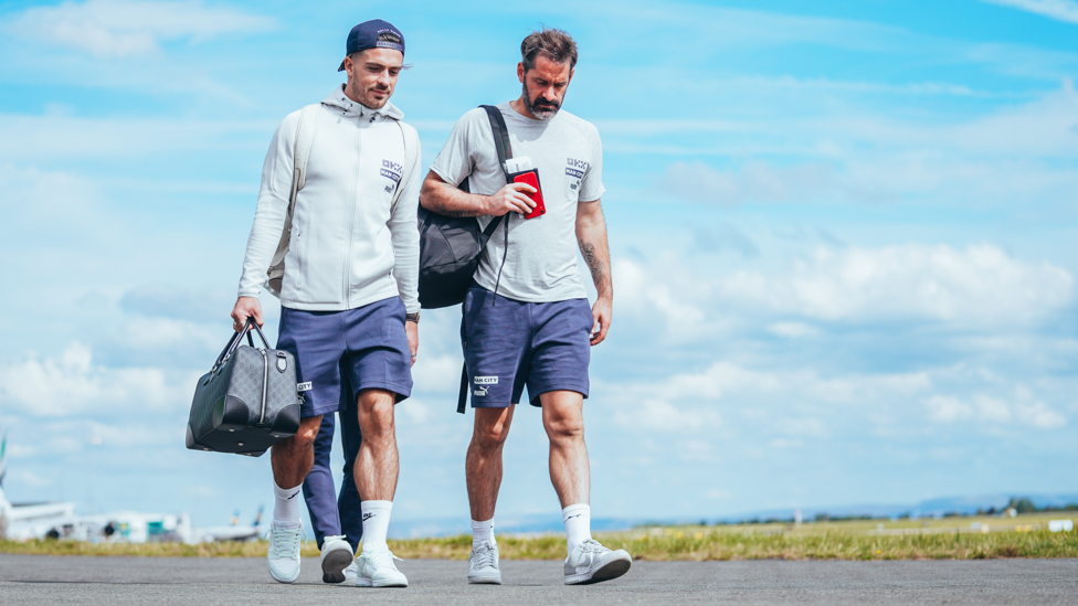 BLUE SKIES AHEAD : Jack Grealish and Scott Carson have a chat