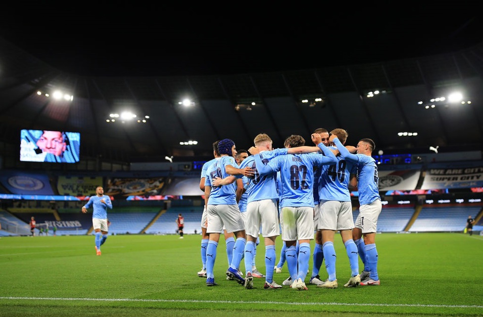  : Team celebration for Delap's goal