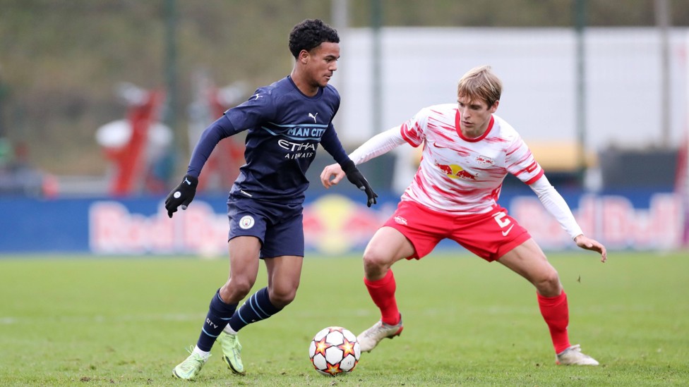 TASTE OF EUROPE : Bobb in action against RB Leipzig in the UEFA Youth League