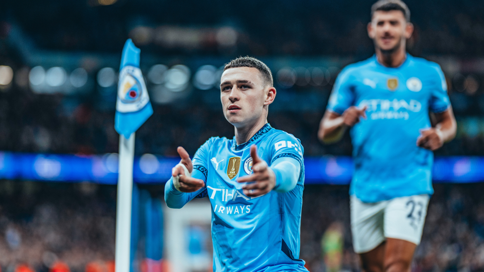 MARKSMAN : Foden celebrates in trademark fashion.