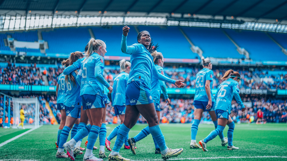 CROWD PLEASER: Shaw celebrates with the fans