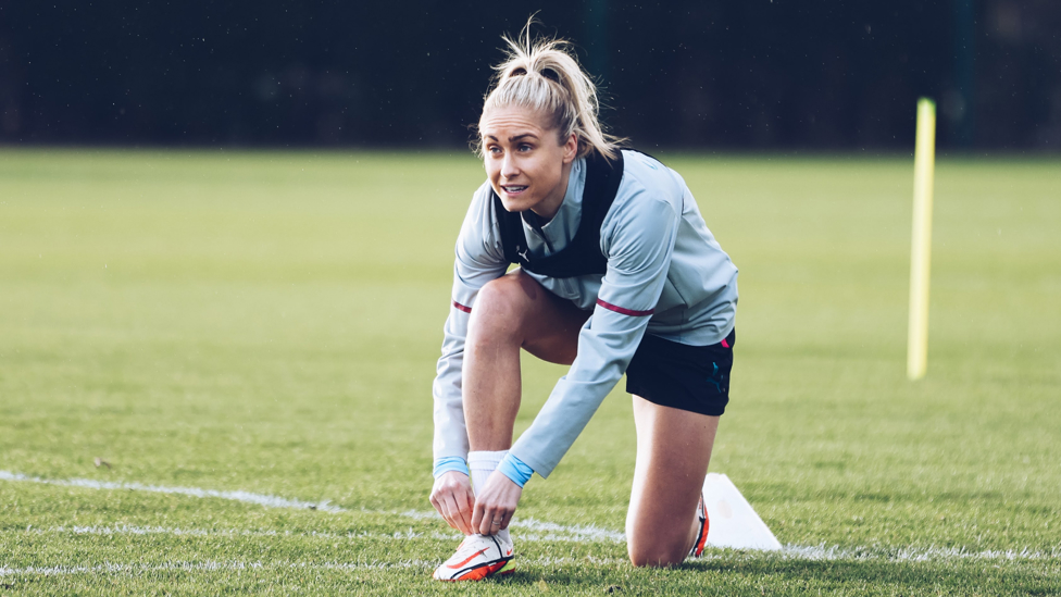 LACING UP : Readying herself for action