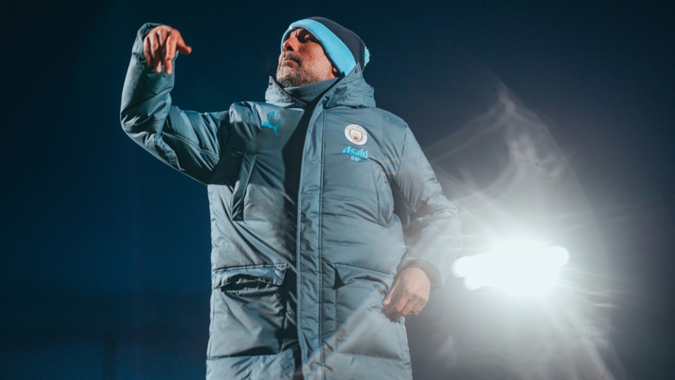 THE BOSS: Pep Guardiola gets his point across to the City players.