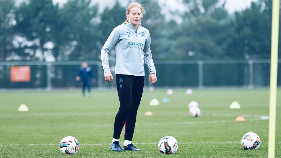 MIDFIELD MAESTRO : Julie Blakstad prepares for the next drill