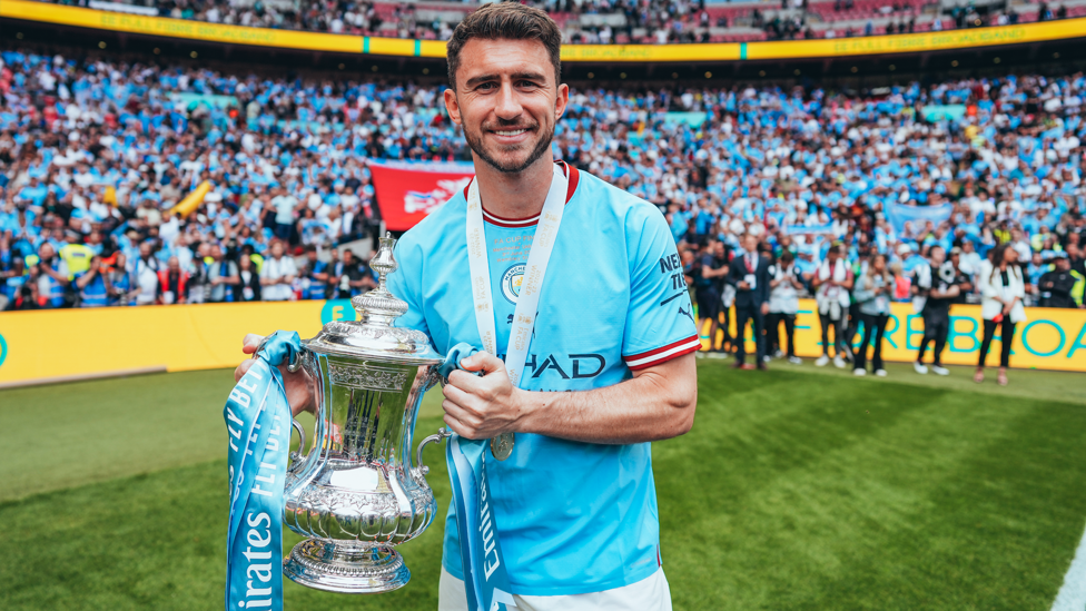 THE DOUBLE : Another FA Cup trophy for Laporte and the team in May 2023.