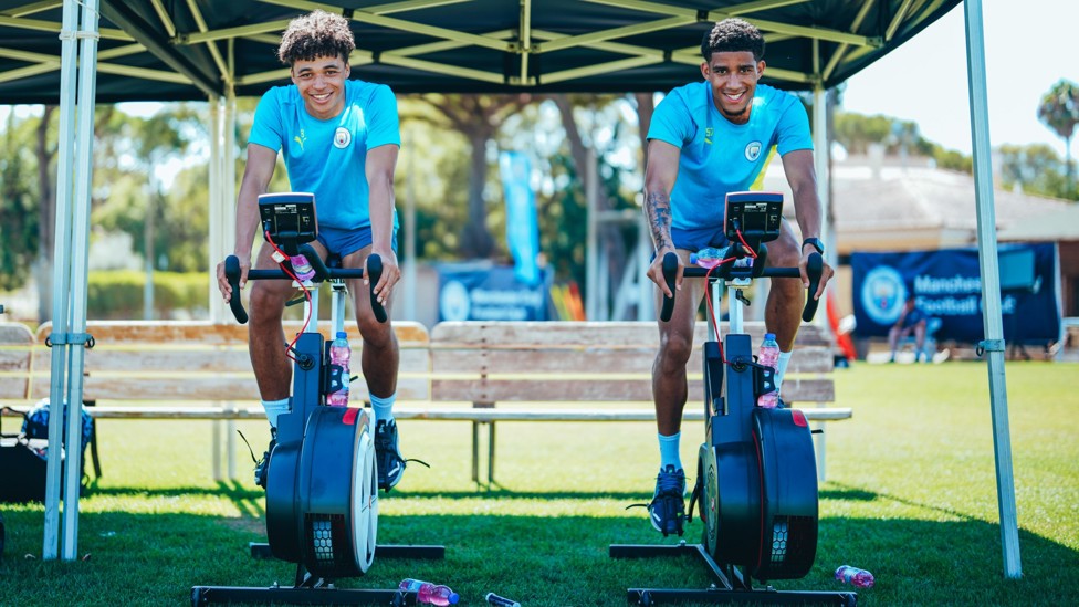 PEDALLING ALONG : Max Alleyne and Michael Okeke begin training on the bikes.