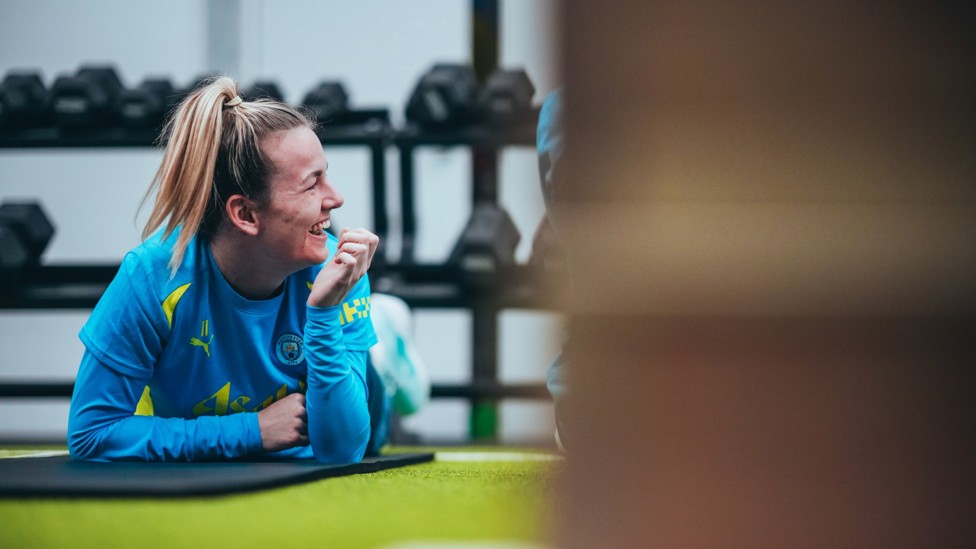 OVER THE SHOULDER : Lauren Hemp takes a moment to relax