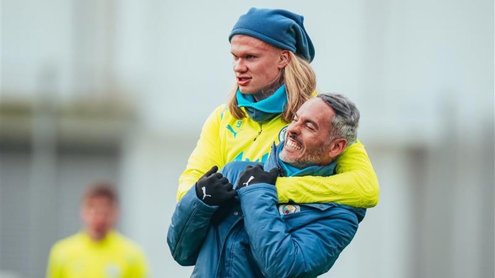 HAPPY HAALAND : Our No.9 showing his mischievous side in training