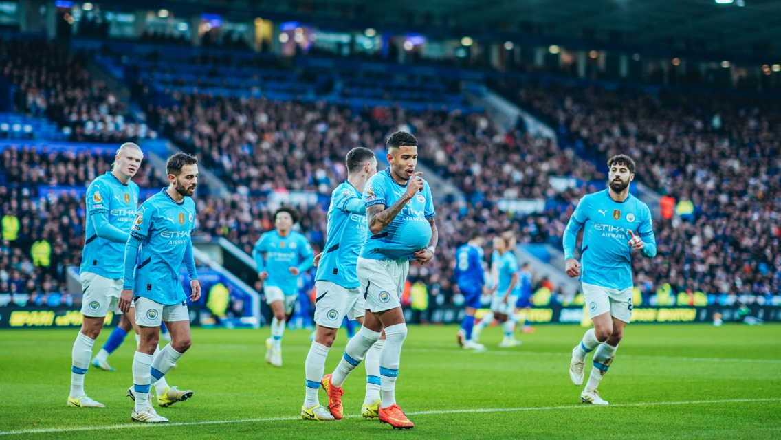 SUPER SAVINHO: Celebrates his first goal for City.