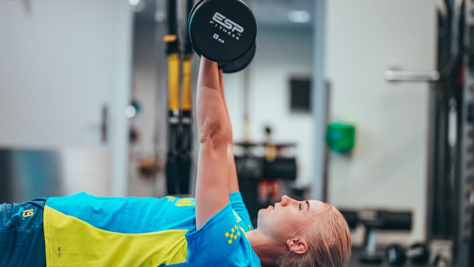 POWER PLAY: Laura Blindkilde Brown gets down to a strength and conditioning exercise