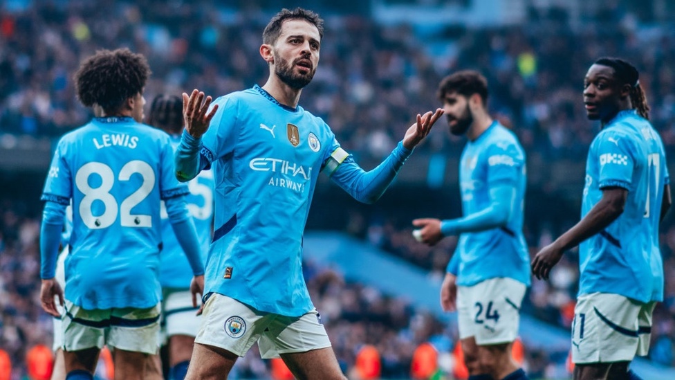 CELEBRATION: Bernardo feels the love after opening the scoring