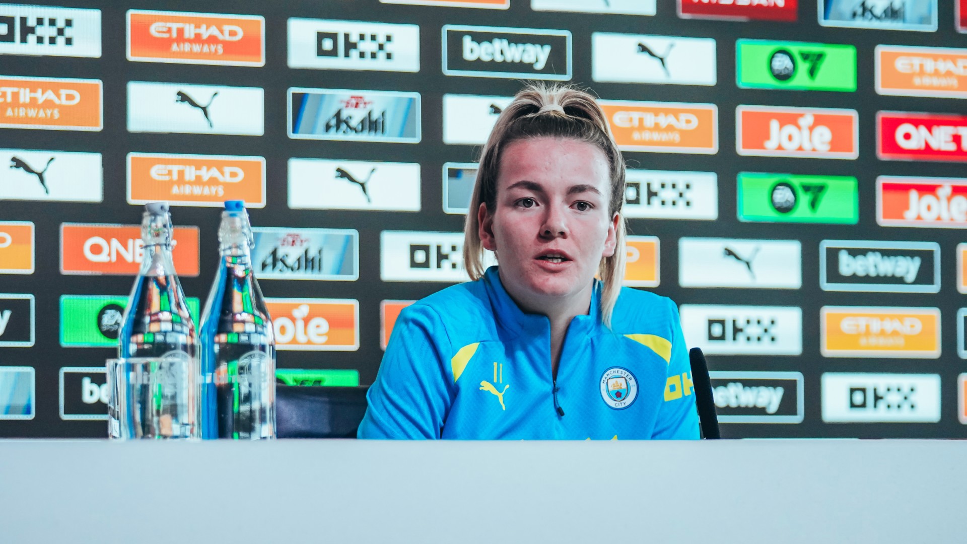 EYES ON THE PRIZE: Lauren Hemp addresses the media