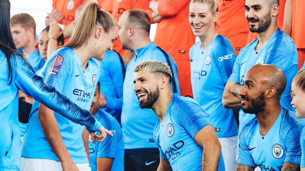 STRIKE A POSE : Georgia Stanway and Sergio Aguero take their positions