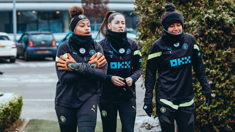 THREE OF A KIND : Khiara Keating, Vicky Losada and Mary Fowler brave the elements