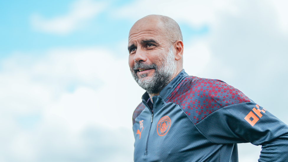 THE BOSS  : Pep Guardiola watches on.