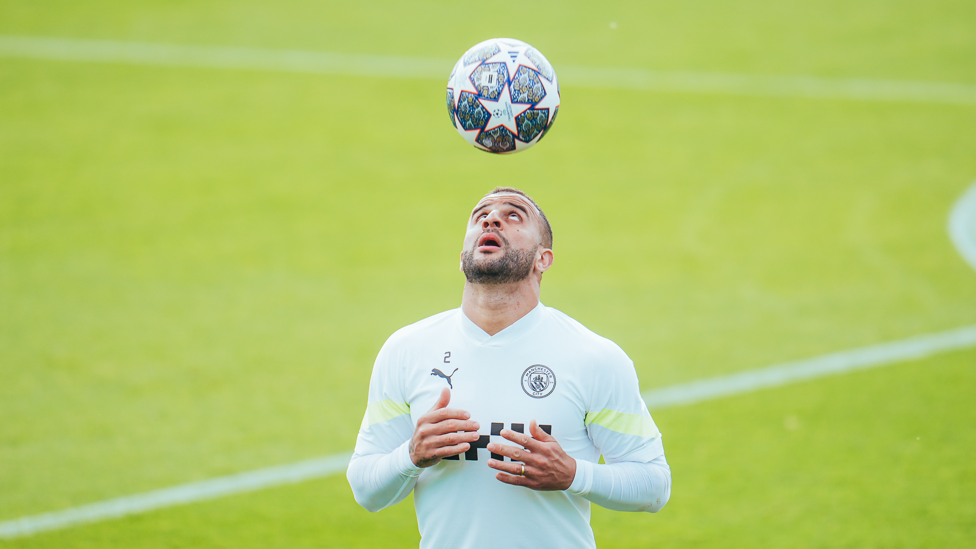 ON MY HEAD : Kyle Walker keeps his eye on the ball