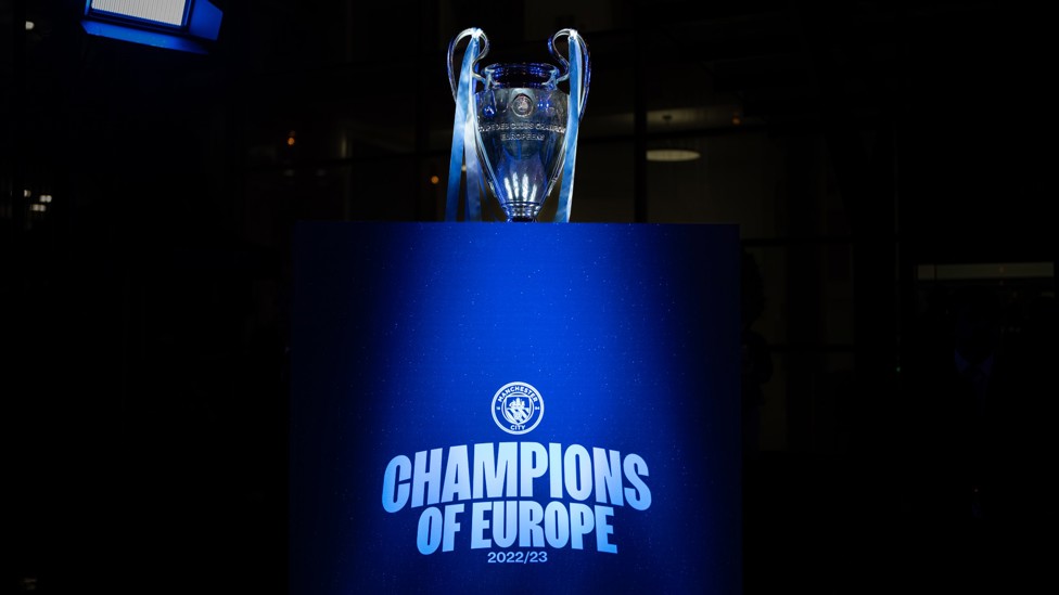 SPECIAL GUEST : Our Champions League trophy at the Etihad Stadium tonight.