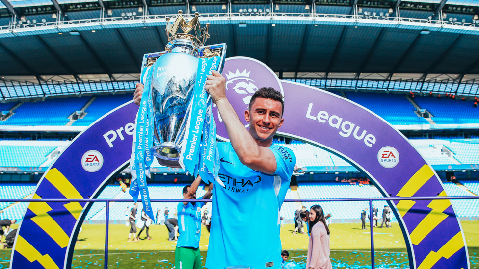 TITLE SUCCESS : Laporte pictured with his first Premier League trophy in May 2018.