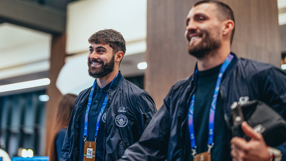 ALL SMILES : Croatian duo Kovacic and Gvardiol in good spirits ahead of the game.