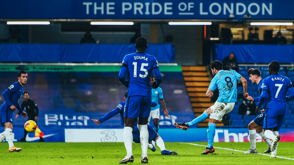 STAMFORD STUNNER  : The midfielder nets in our 3-1 win against Chelsea at Stamford Bridge in January 2021.