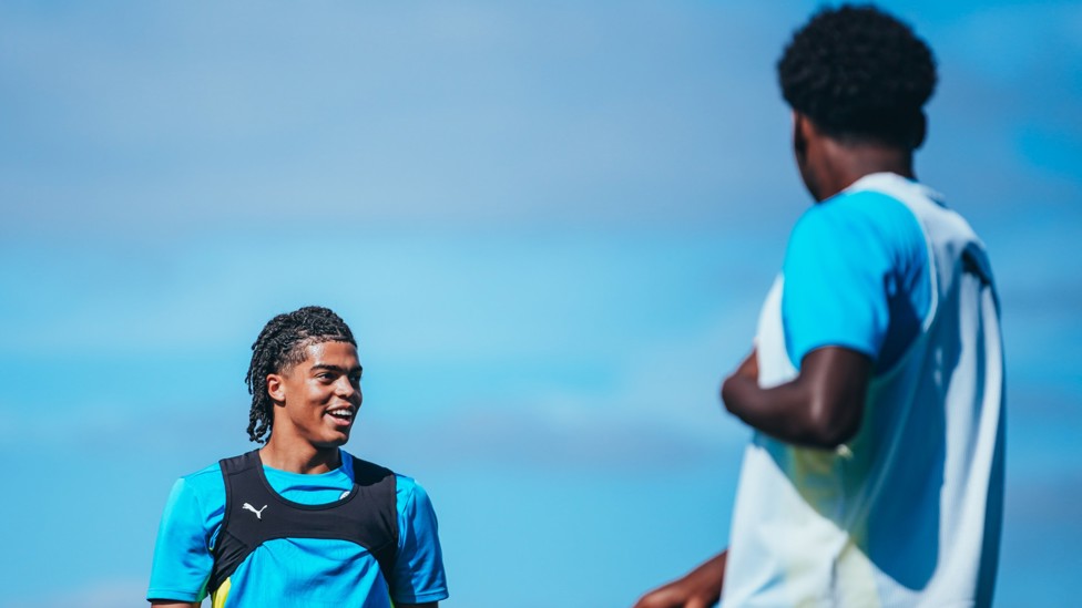 JOKING AROUND : Jahmai Simpson-Pusey and Jaden Heskey share some banter.