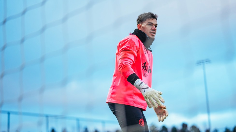 IN THE PINK : Ederson gets ready