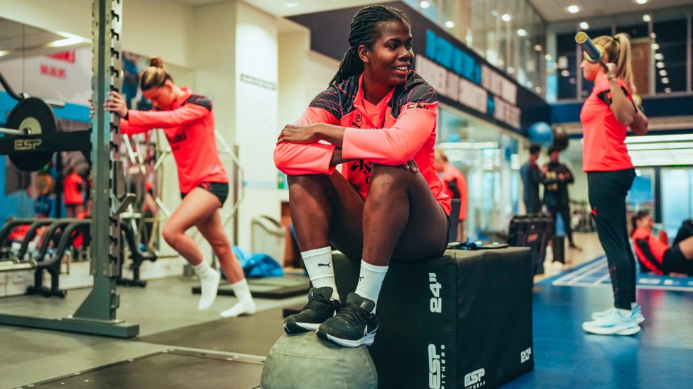 GOALDEN GLOW: Record goal scorer Khadija 'Bunny' Shaw enjoys a brief time out in the gym.