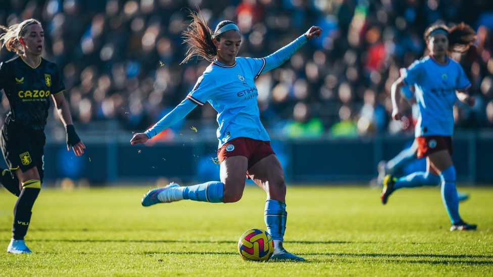 GOAL GETTER : Her goal earns City a point at the Joie Stadium over Aston Villa in January 2022. 