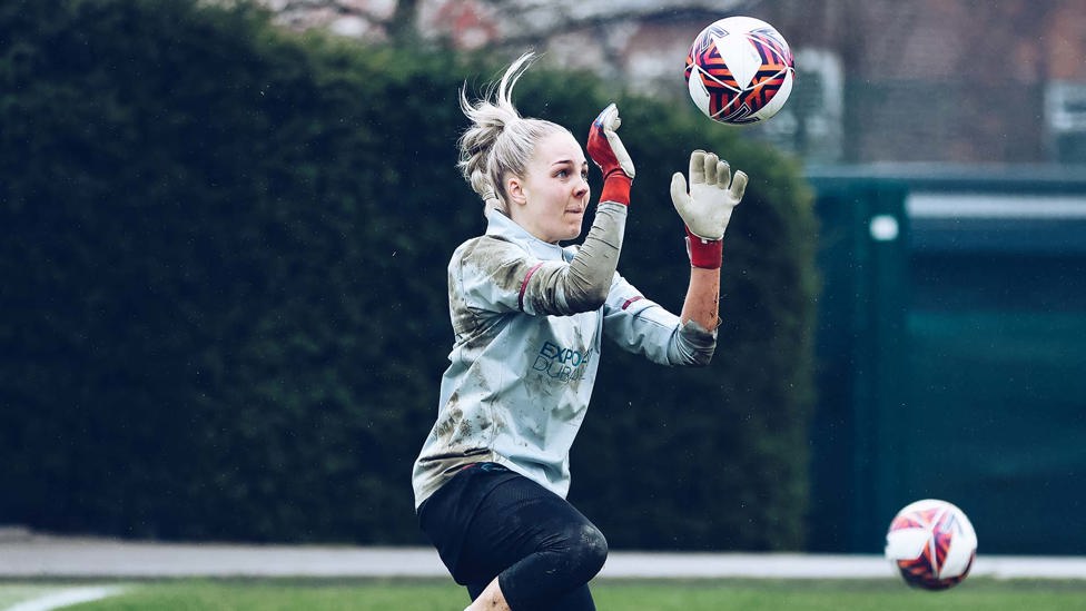 SAFE HANDS : Ellie Roebuck claims an aerial ball