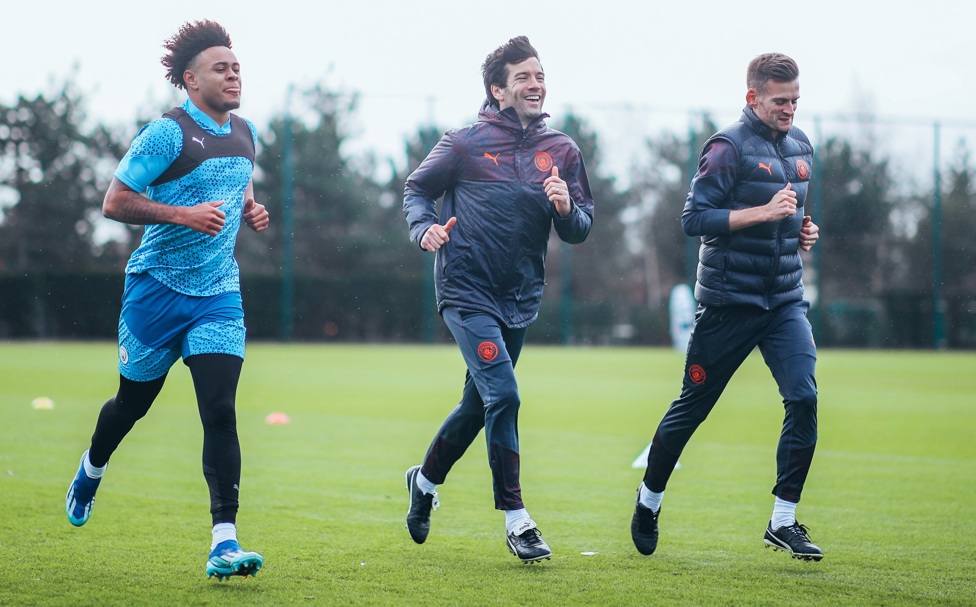 Jogging onwards : Tai Sodje, Brian Barry-Murphy plus an EDS coach enjoy a run