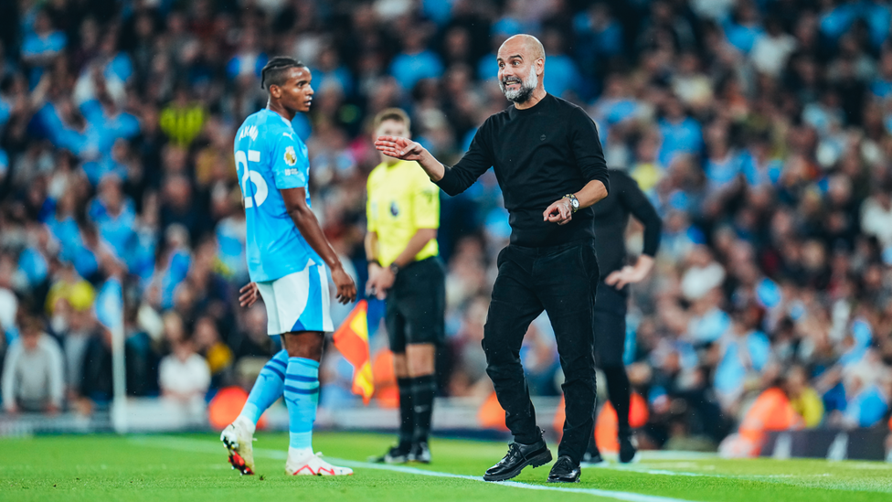 PEP TALK: Pep Guardiola motivates the team as the clock ticks on.