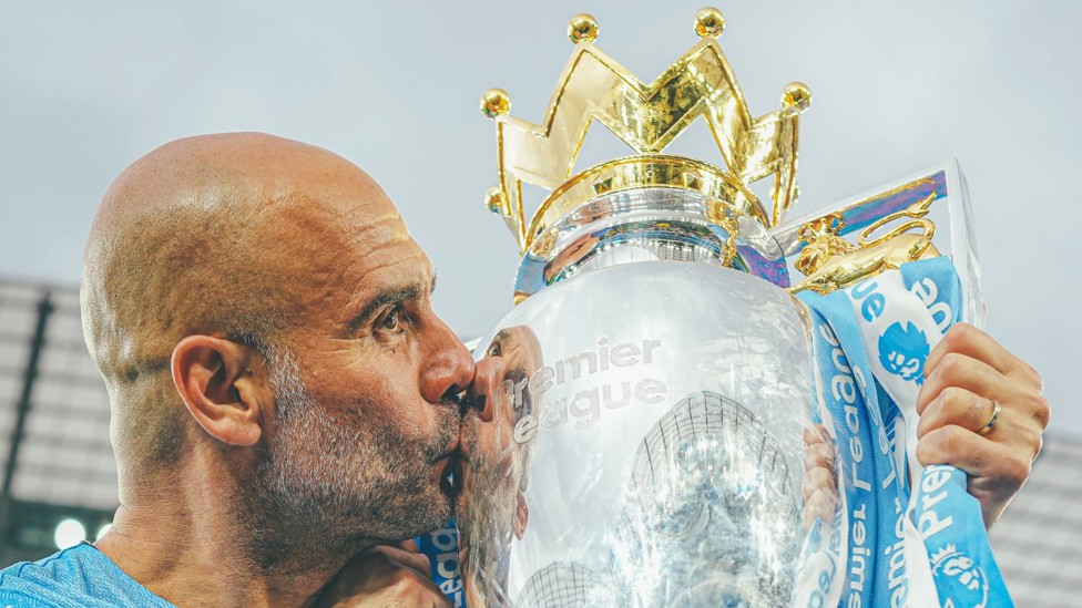 TITLE : Guardiola with the Premier League trophy! 