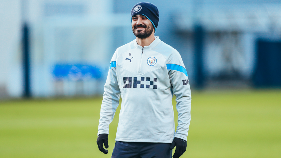 HEAD START : Ilkay Gundogan stays cosy in his hat