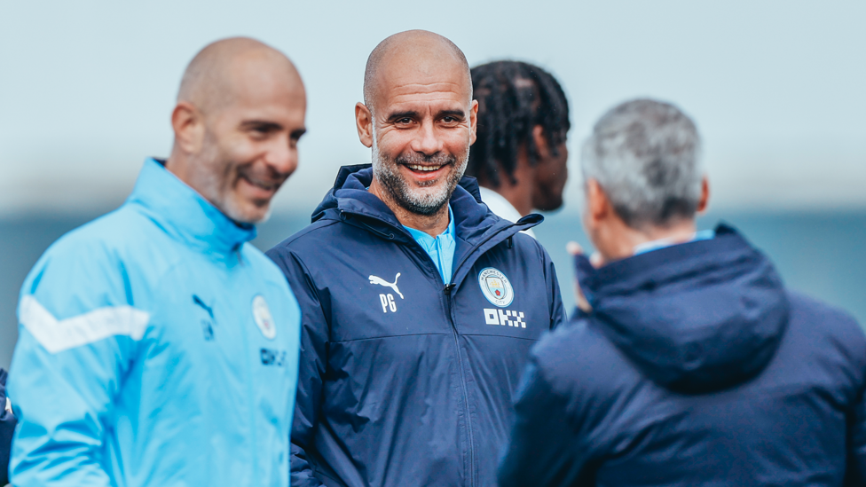 MEETING OF THE MINDS : Pep Guardiola with assistant Enzo Maresca 