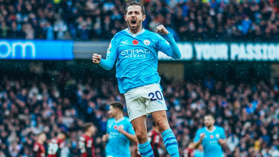 MAKE THAT TWO : Bernardo celebrates after doubling the lead.