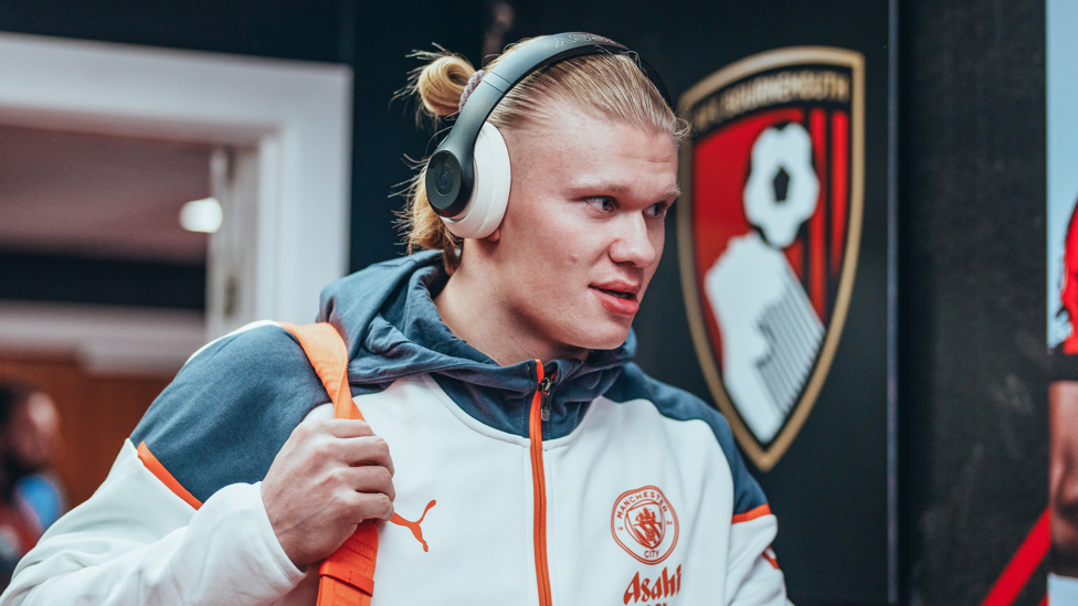 GAME FACE : Erling Haaland arrives at the Vitality Stadium. 