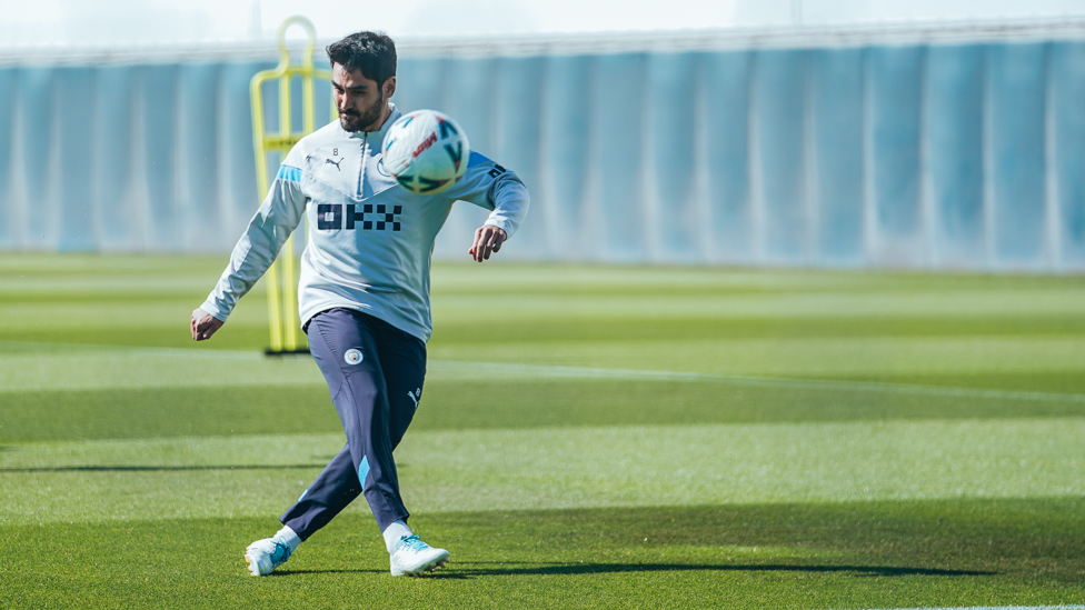 SALUTING THE SKIPPER : Ilkay Gundogan gets set for the FA Cup final