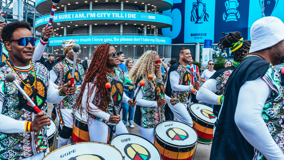 BAHIA IN MANCHESTER : Festivities in full swing outside the Etihad.