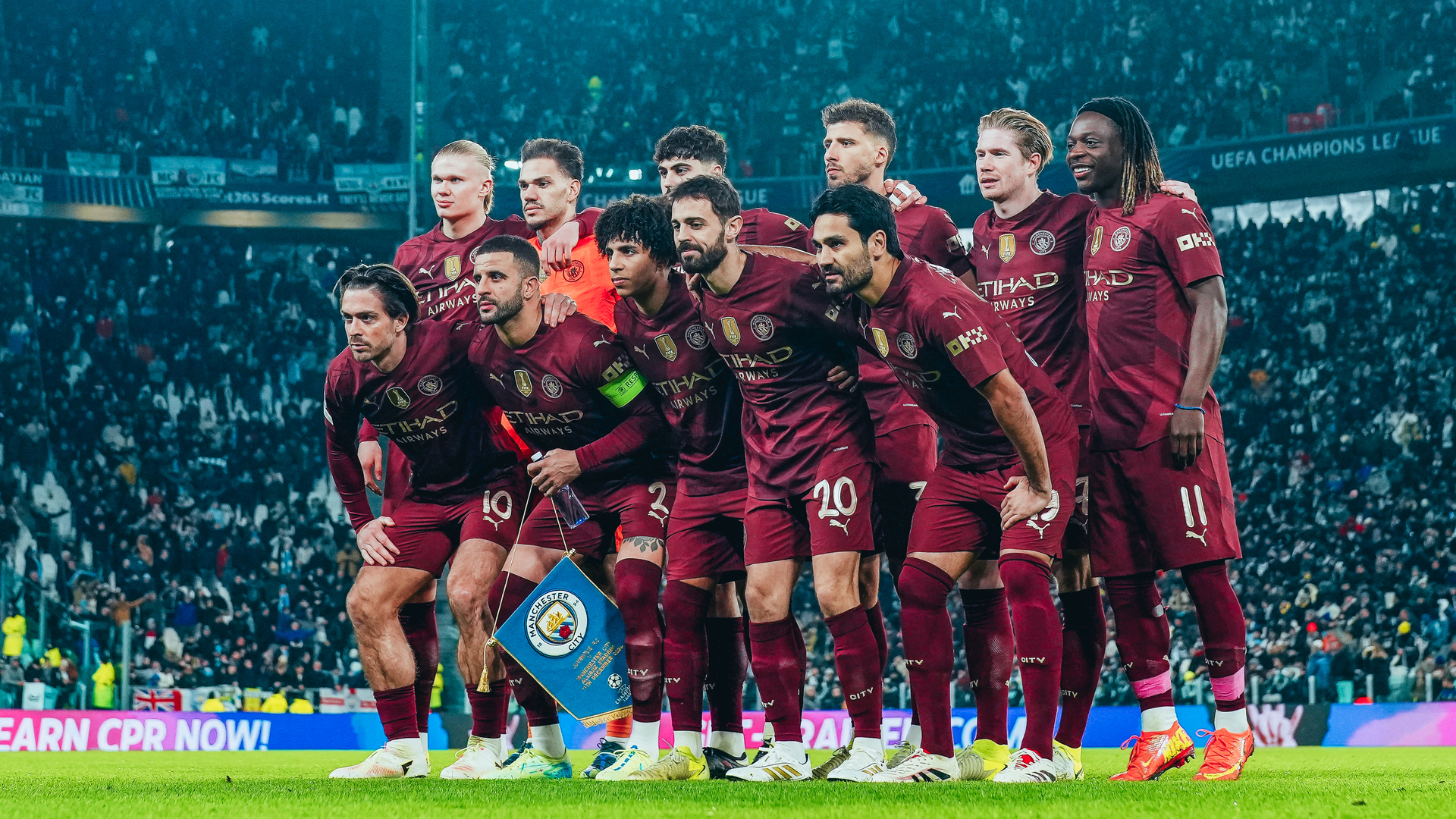 READY TO RUMBLE: The City side line up ahead of kick-off.