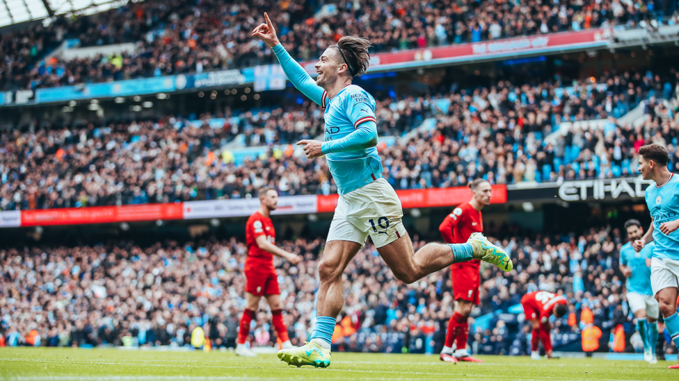 FANTASTIC FOUR : Grealish celebrates after scoring a superb fourth goal.