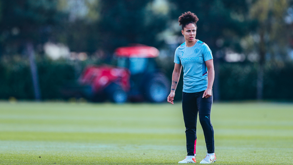 EYES FRONT: Demi Stokes prepares for the next training drill