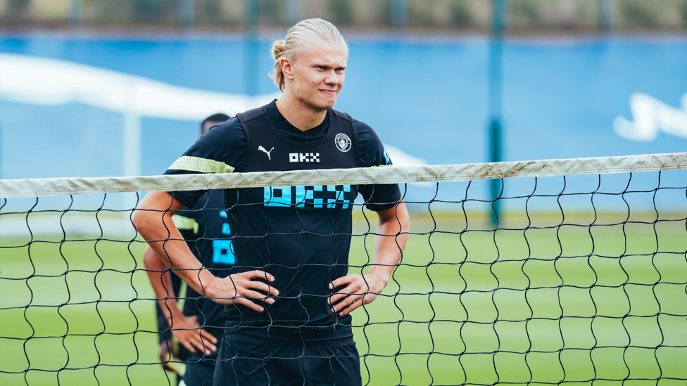 FORWARD THINKING : Erling Haaland gets set for the next training drill