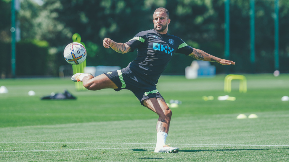 EYES ON THE PRIZE : Kyle Walker prepares to volley towards goal