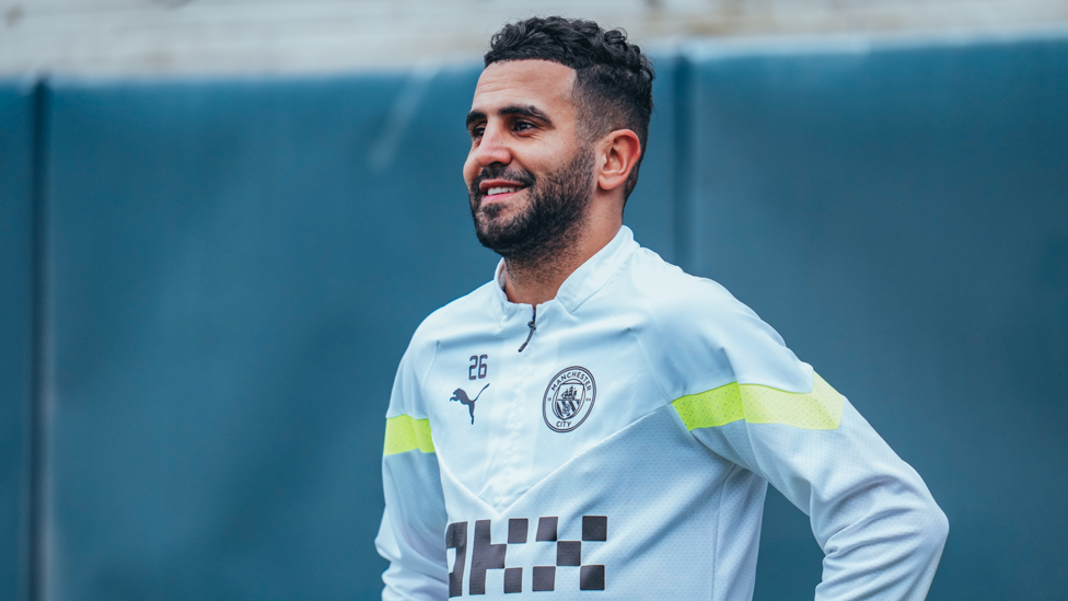 ALGERIAN ACE : Riyad Mahrez is all smiles during the session 