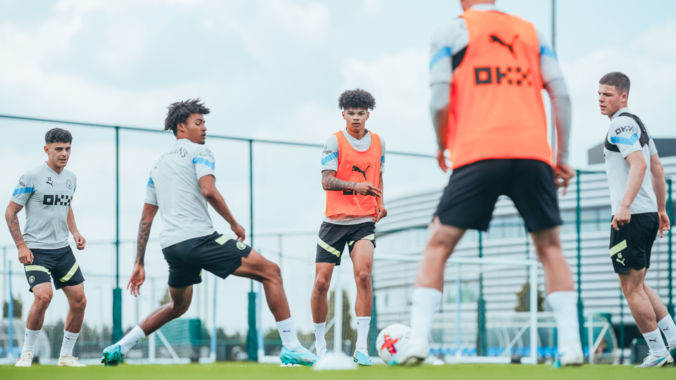 WORKING HARD : City youngsters join first-team training and put themselves to the test.