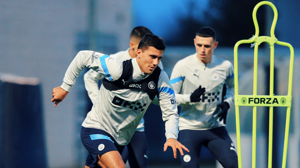 READY TO GO : Rodri and Phil Foden are put through their paces