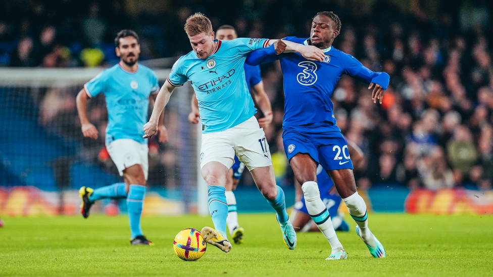 ON THE CHARGE : KDB races forward early on.