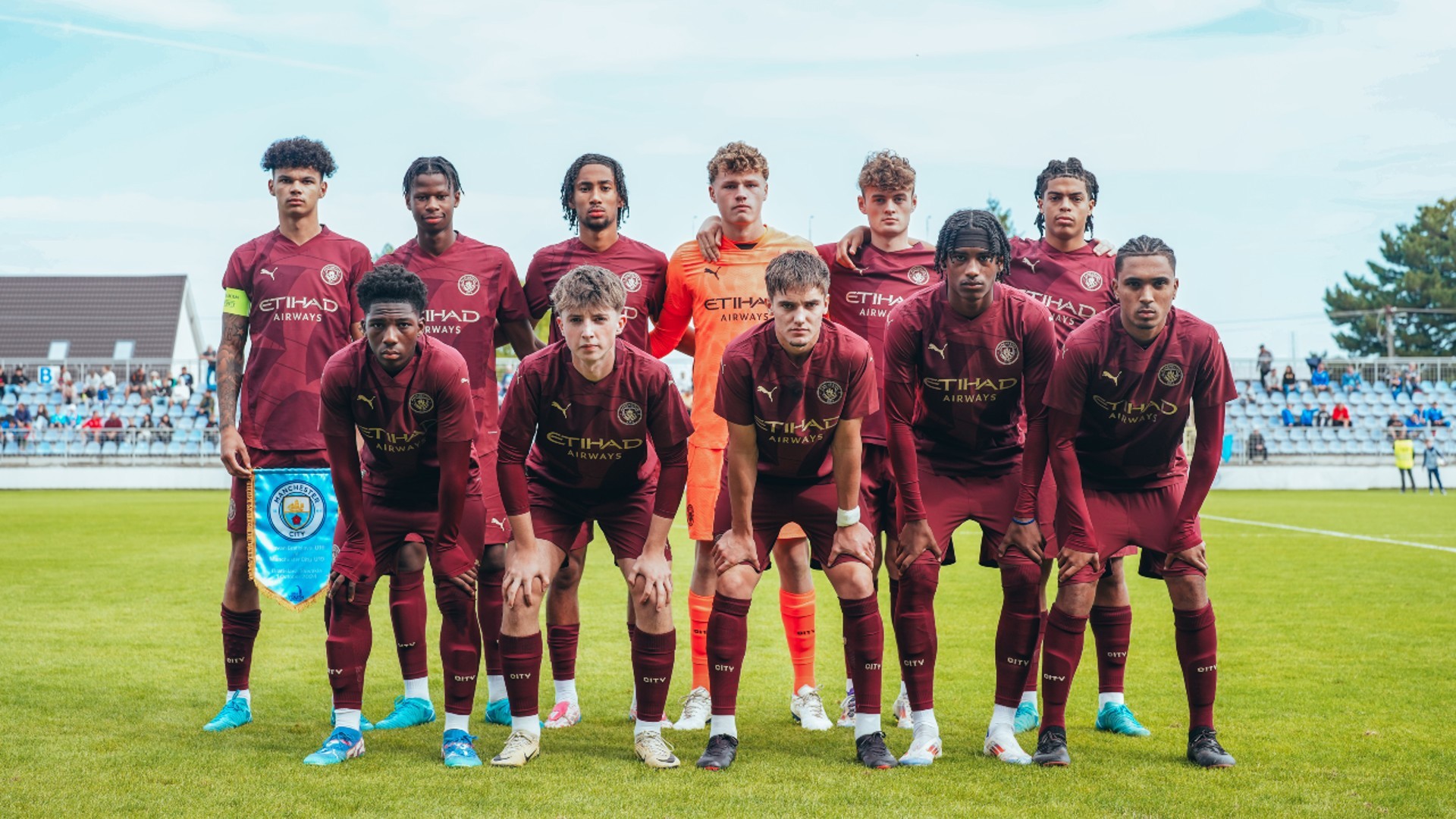 ALL SET: The City side line up prior to kick-off.