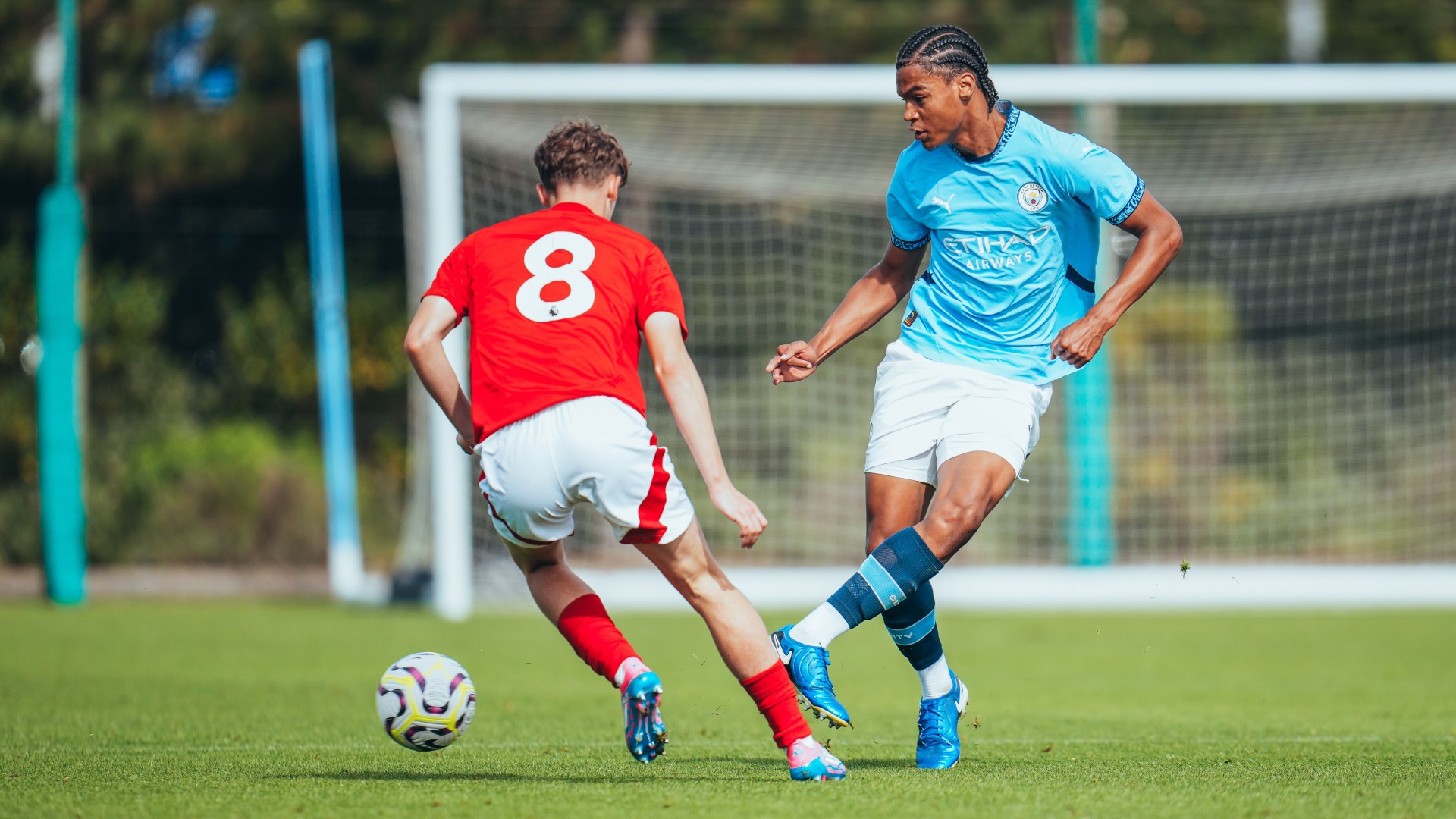 DRAKE THE DEFENDER : Leke Drake holding his own in City's backline. 