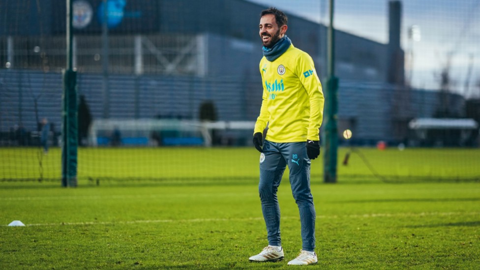 BUOYANT BLUE: Bernardo Silva was in great spirits during Friday's session.